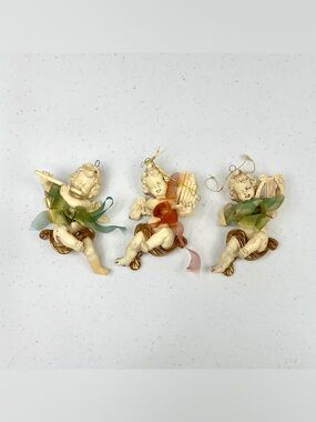 Vintage Set Of 3 Cherubs Winged Angel Ornaments Plastic Victorian Christmas